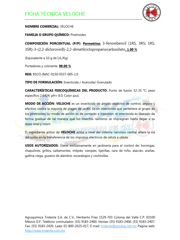 Ficha Tecnica Veloche | PDF | Insecticida