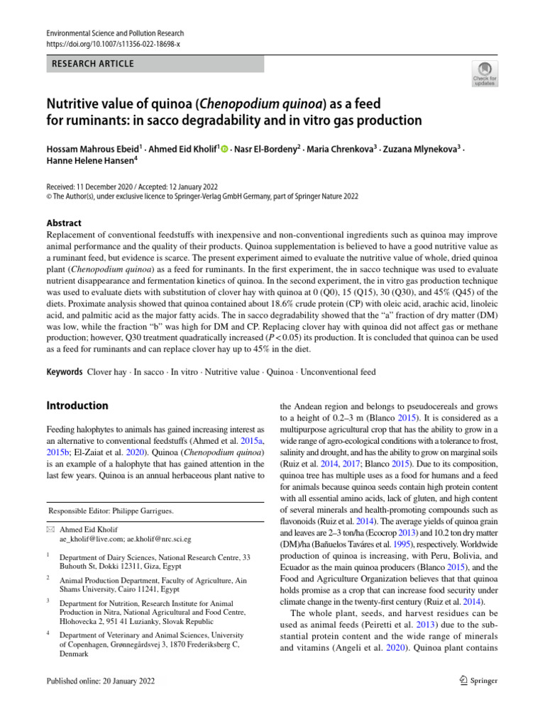 Nutritive Value of Quinoa (Chenopodium Quinoa) As A Feed For Ruminants ...