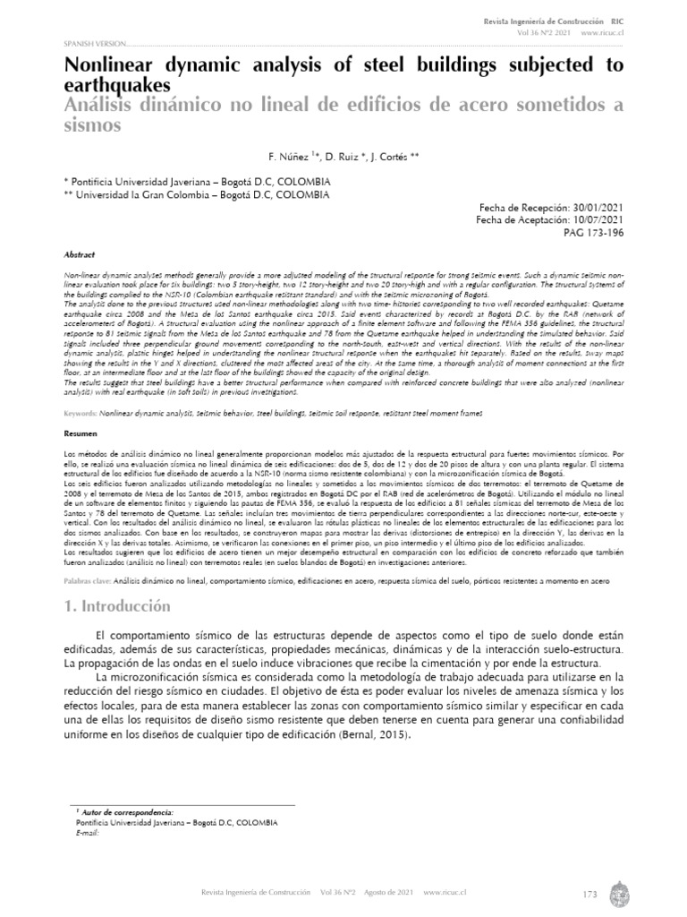 1. Nonlinear Dynamic Analysis | PDF | Temblores | Bogotá