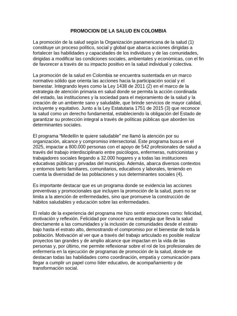 Promocion de La Salud en Colombia | PDF | Promoción de la salud