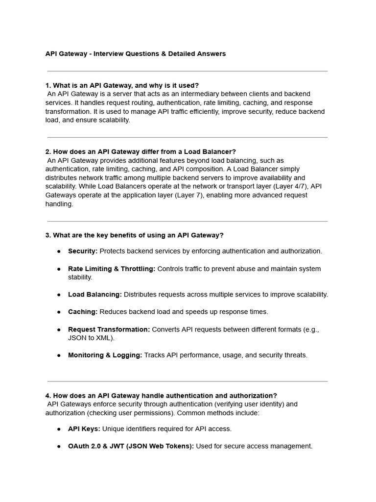 API+Gateway+ +Interview+Questions+&+Detailed+Answers | PDF | Load ...