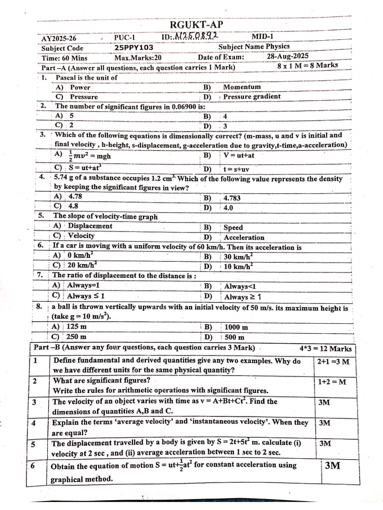 Mid 1 Question Papers | PDF