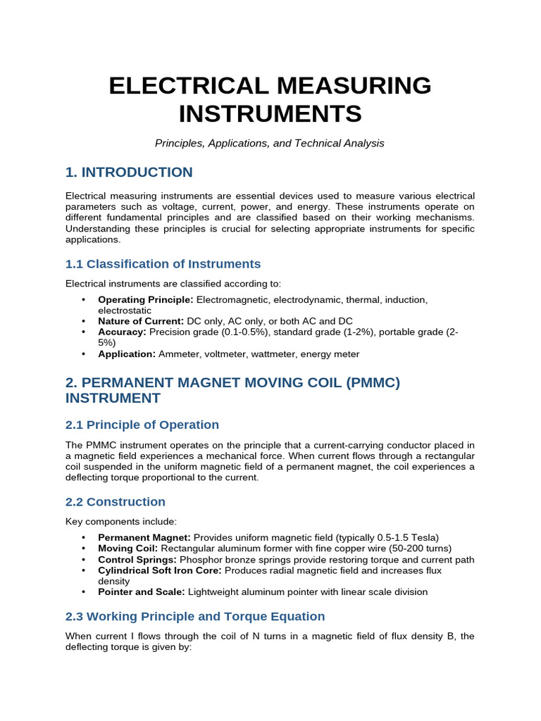 Electrical Measuring Instruments Professional Notes | PDF | Voltage ...