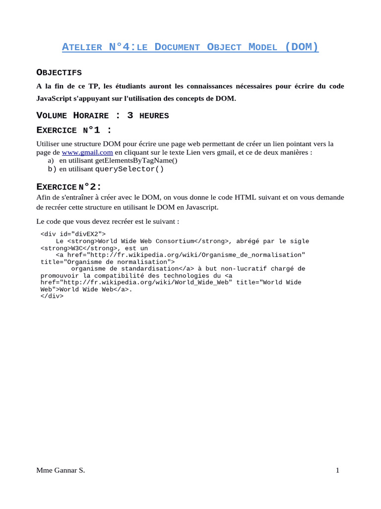 Atelier N°4 DOMvf | PDF | Modèle d'objet de document | JavaScript