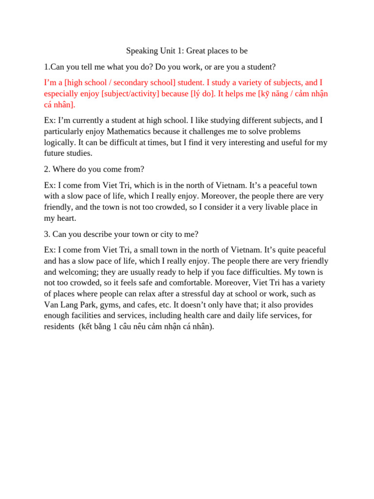 Speaking Unit 1 | PDF