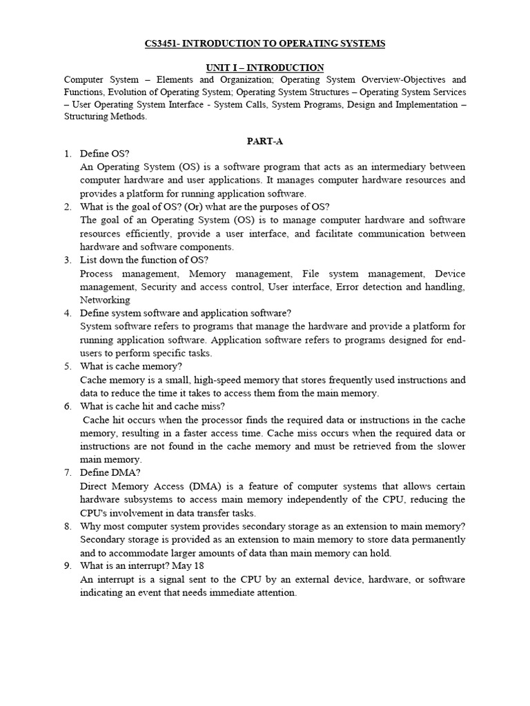 IV It Cs3451 Ios QB Unit1 | PDF | Operating System | Kernel (Operating ...