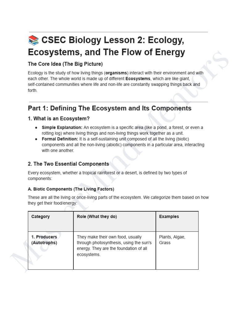 ? CSEC Biology Lesson 2 - Ecology, Ecosystems, and The Flow of Energy ...