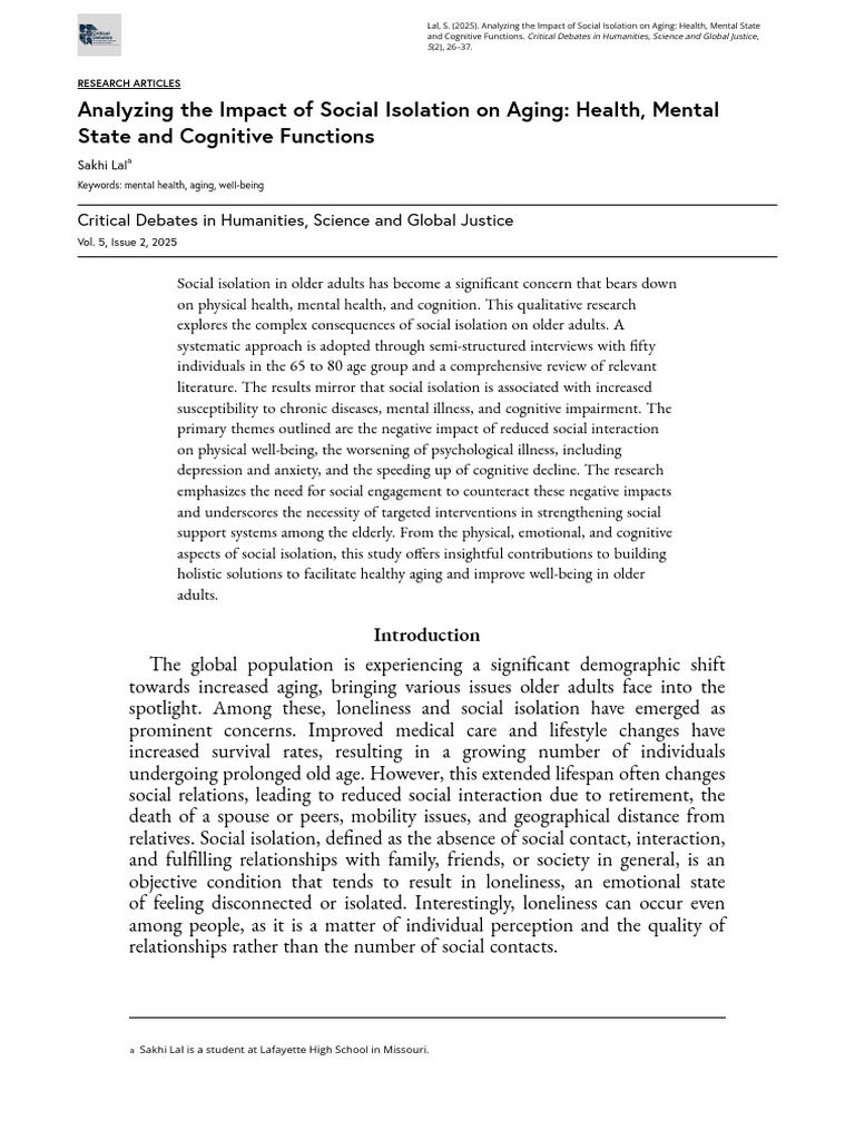 Analyzing The Impact of Social Isolation On Aging Health Mental State ...