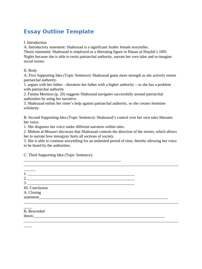 Essay Outline Working Template | PDF