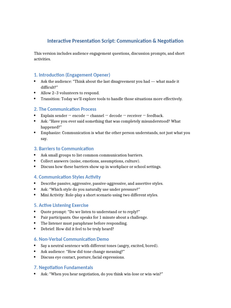 Interactive Communication and Negotiation Script | PDF | Communication ...