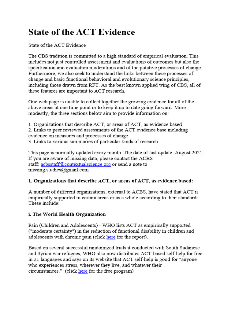 State of The ACT Evidence | PDF | Mental Disorder | Major Depressive ...