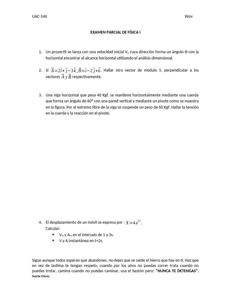 Examen Parcial de Fisica I-1 | PDF