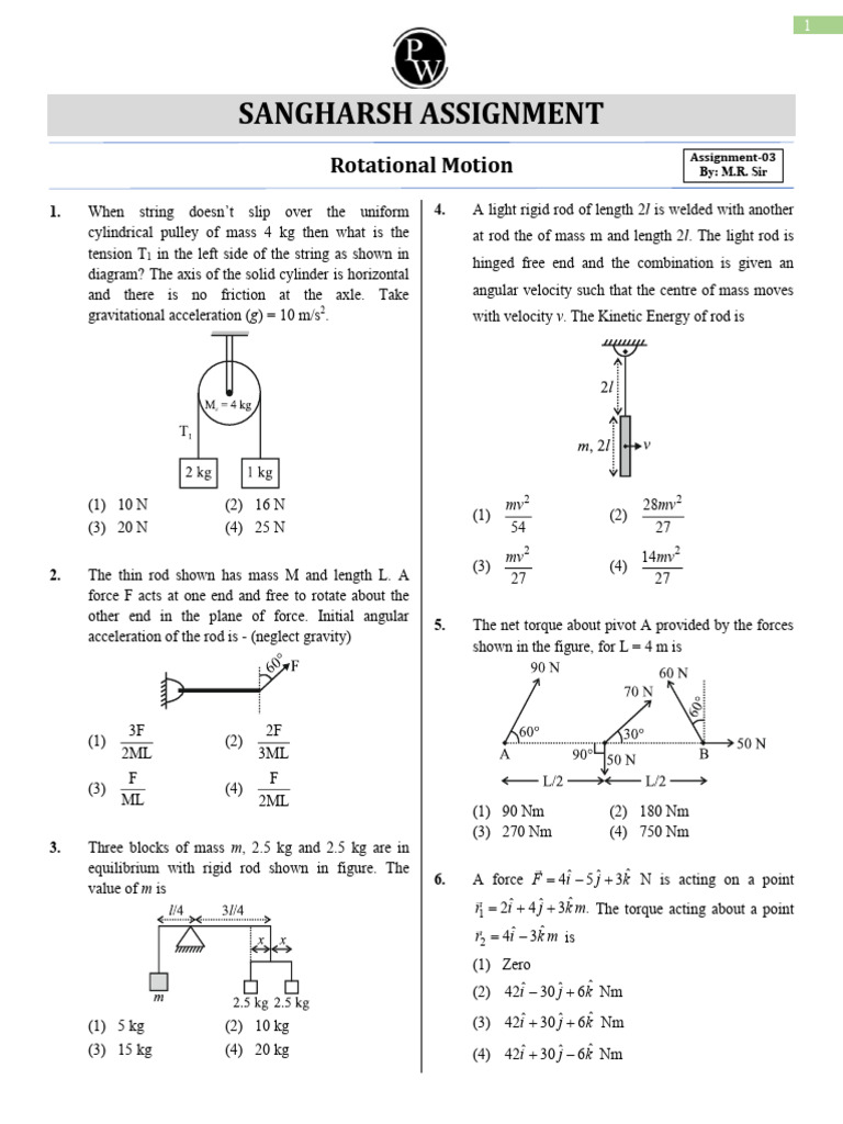 Rotational Motion Assignment 03 Physics by Manish Raj Sir | PDF ...