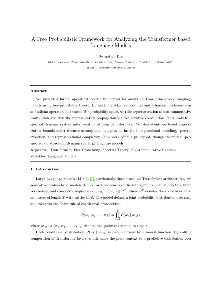 A Free Probabilistic Framework For Analyzing The Transformer-Based ...