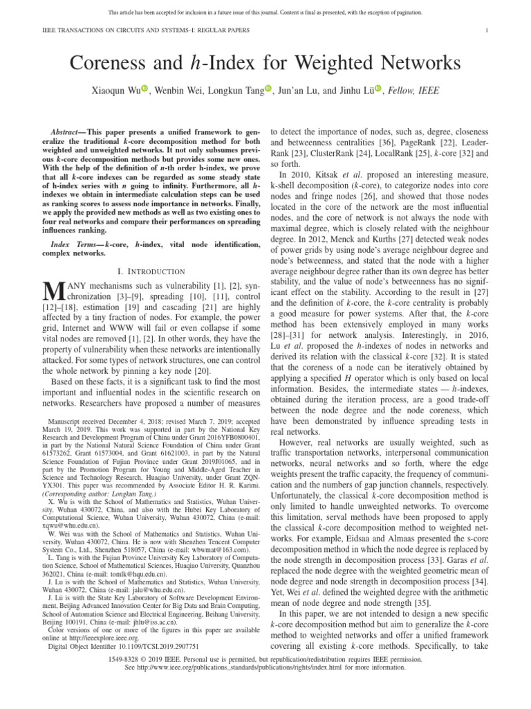 Coreness Andh-Index For Weighted Networks | PDF | Function (Mathematics ...