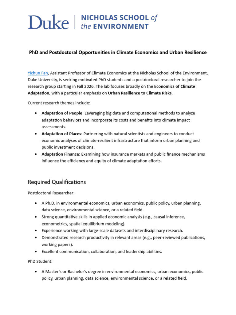 PHD - Postdoc For 2026 Fall-1 | PDF | Economics | Doctor Of Philosophy