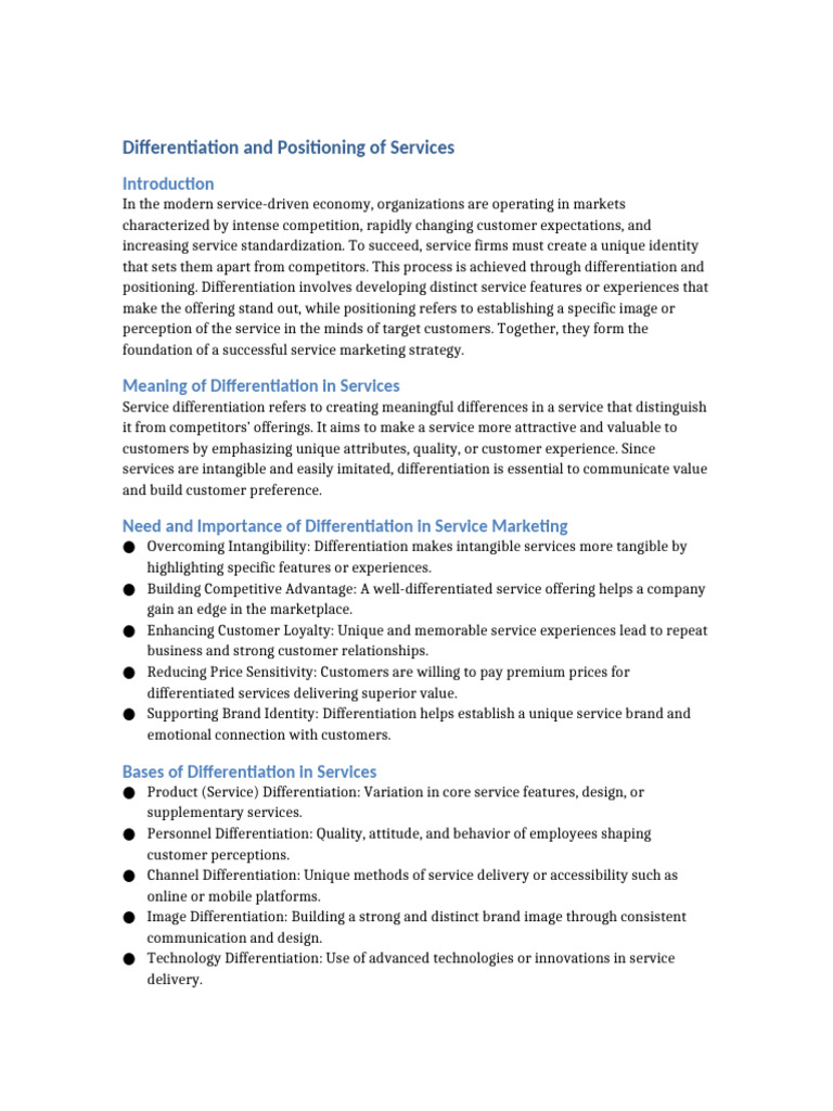 Differentiation and Positioning of Services | PDF | Brand | Business
