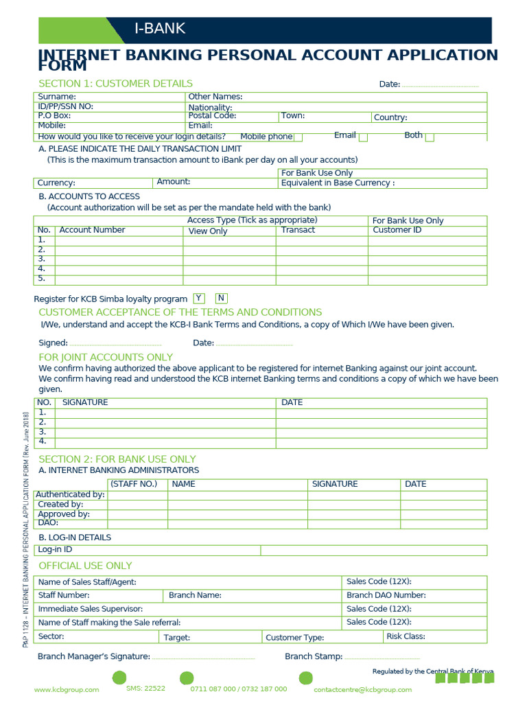 KCB Internet Banking Application Form For Individuals | PDF ...