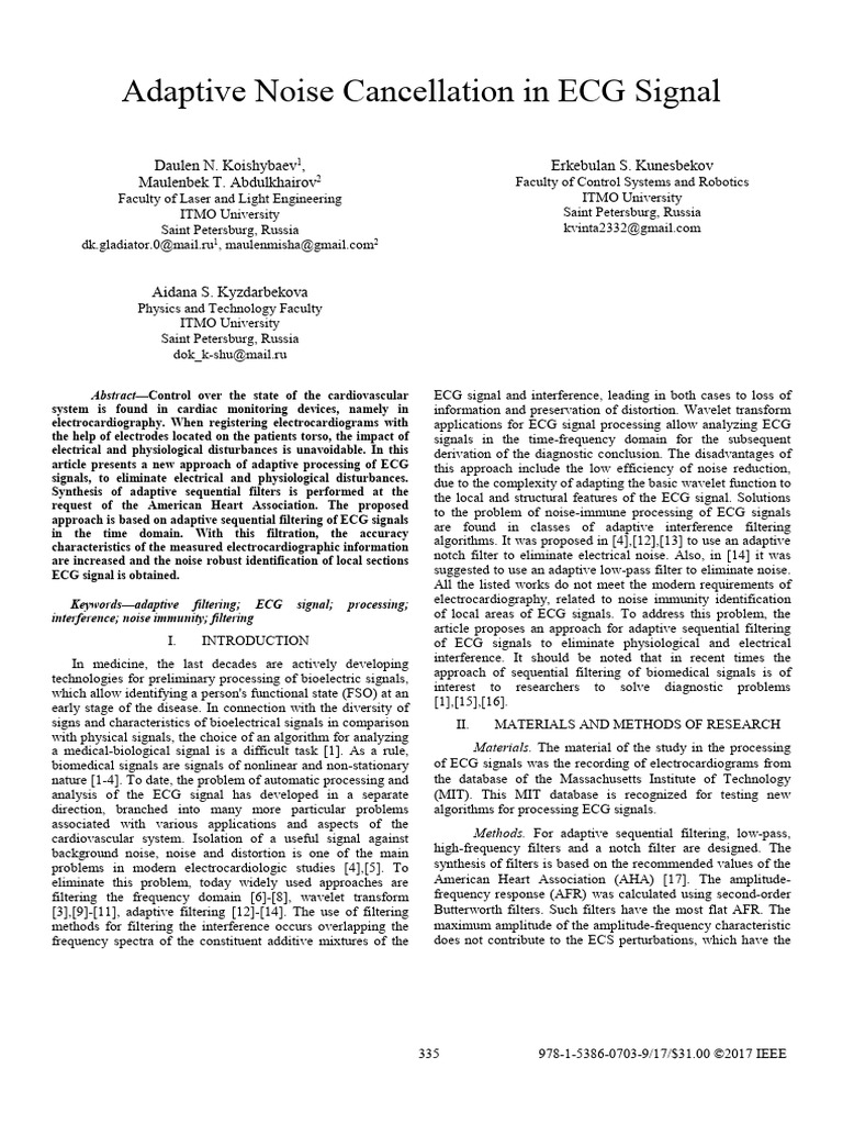 Adaptive Noise Cancellation in ECG Signal | PDF | Electrocardiography ...