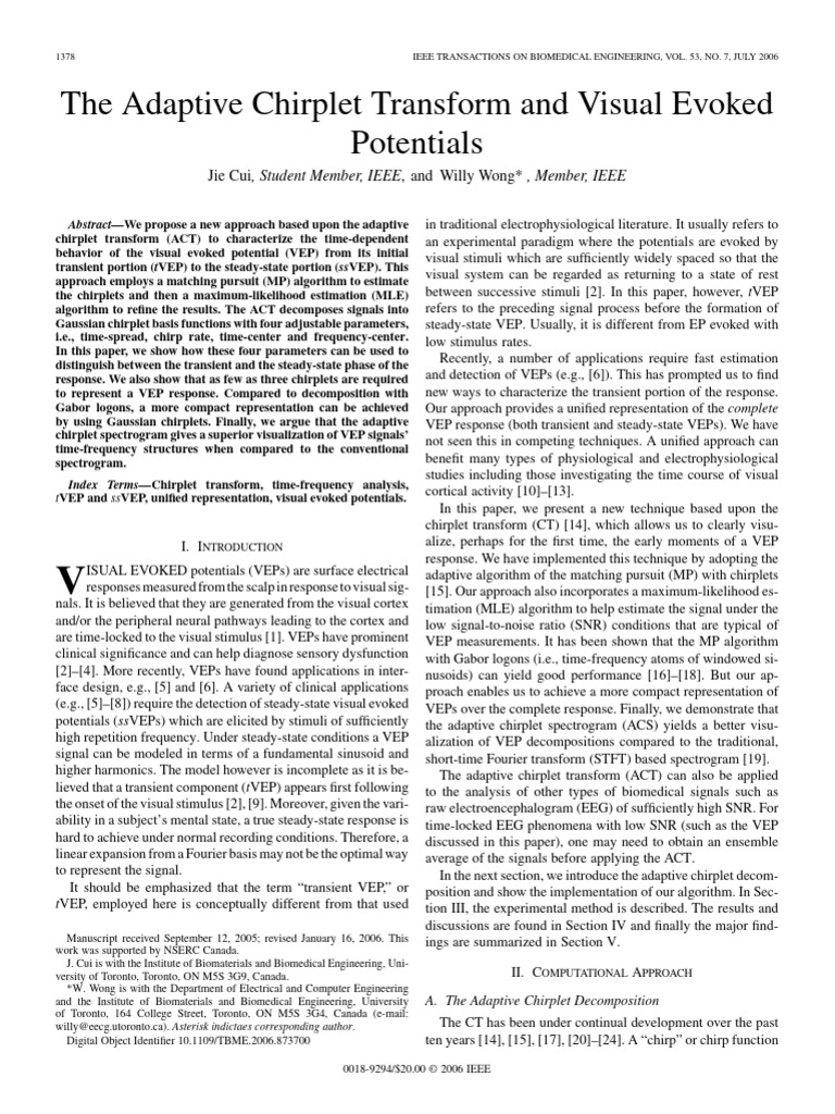 Visual Evoked Potential Analysis Using Adaptive Chirplet Transform ...