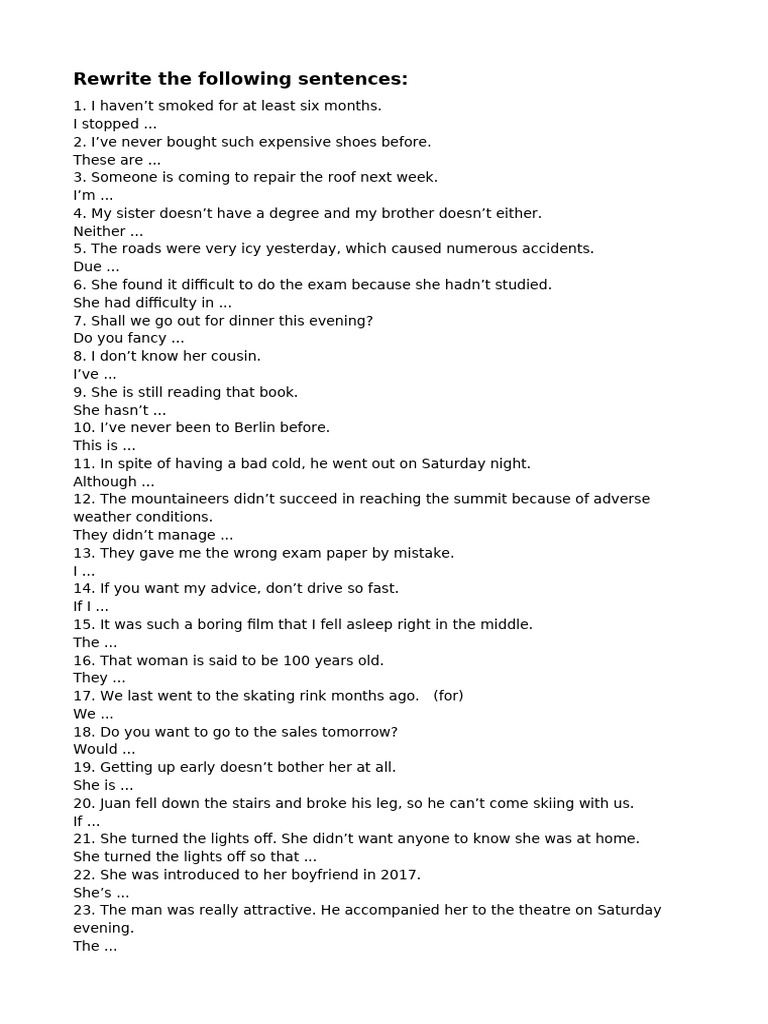 Rewrite The Following Sentences - BACH | PDF