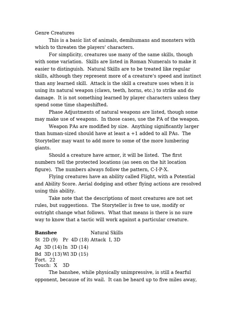 Samplecreatures | PDF | Spider | Werewolves