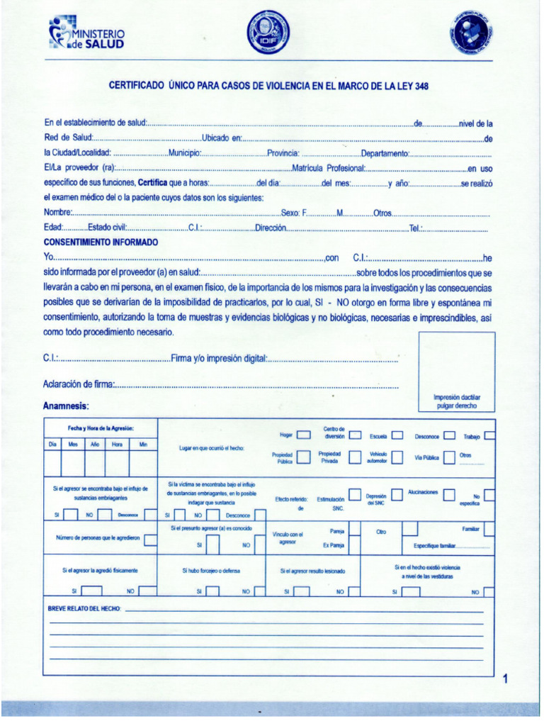 Certificado UNICO de Violencia Dentro Ley 348 | PDF