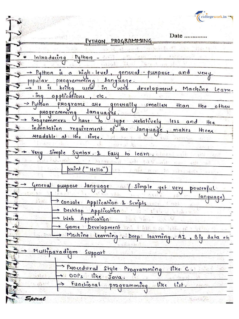 Python Handwritten Notes (1) - Removed | PDF