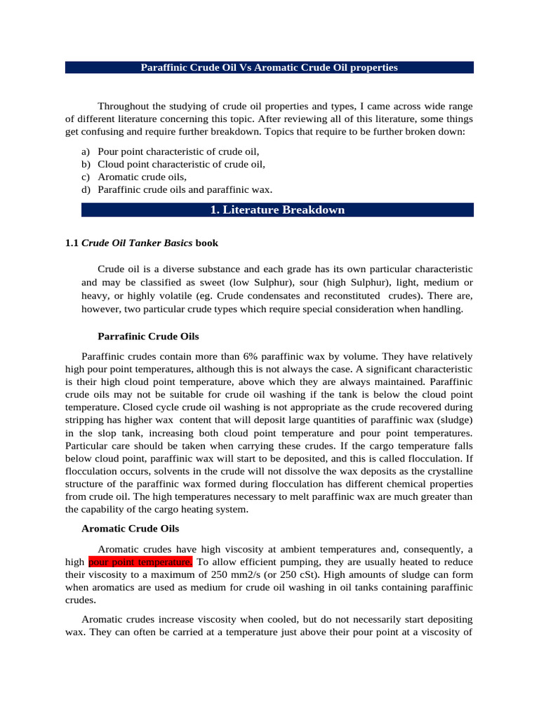 Paraffinic and Aromatic Crude Oil Breakdown | PDF | Petroleum ...