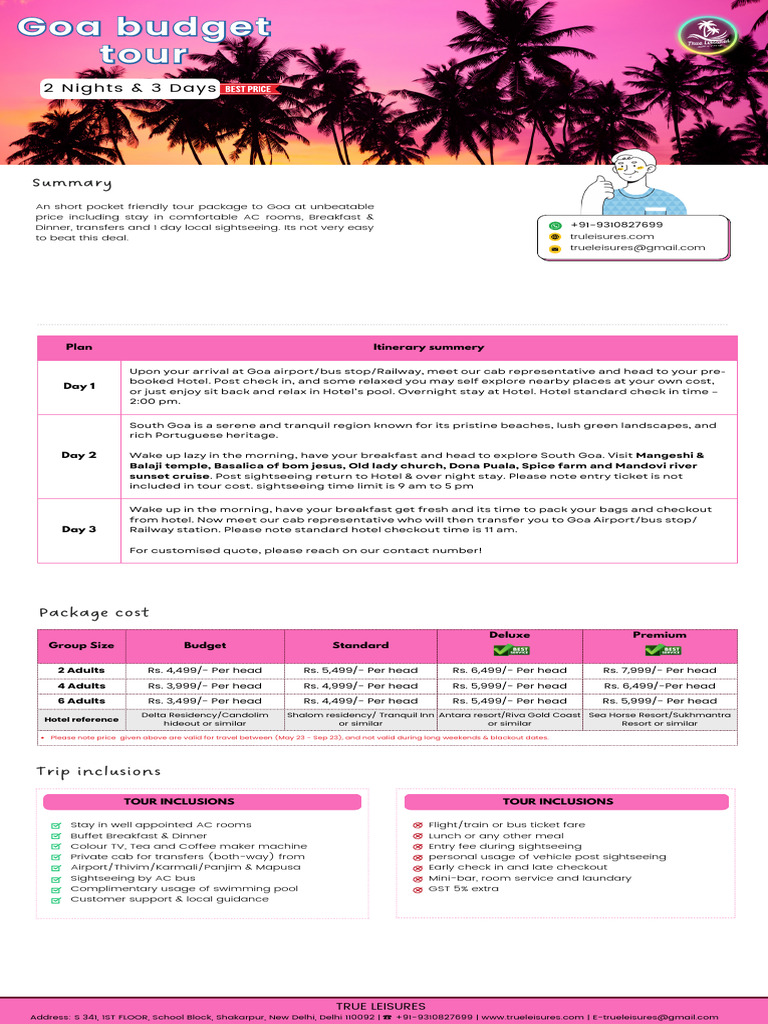 Goa Budget Tour 3 Days | PDF