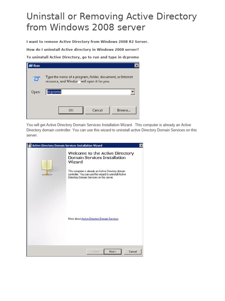 Uninstall or Removing Active Directory From Windows 2008 | PDF