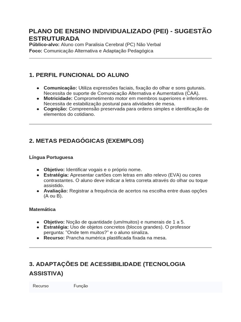 Plano de Ensino Individualizado (Pei) - Sugestão Estruturada | PDF ...