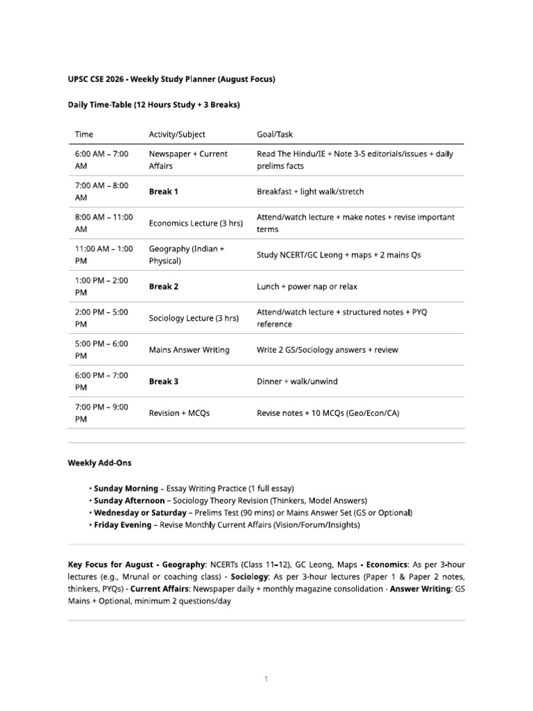 August Month Plan | PDF