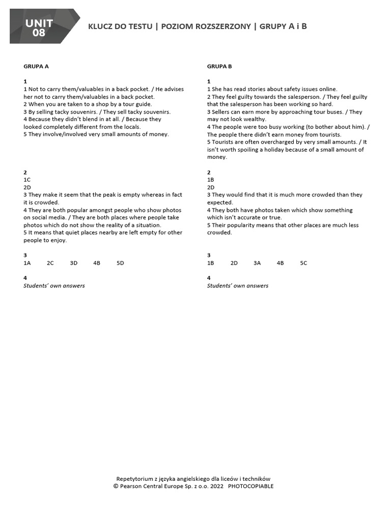 RepetMat U08 Test Answer Key Rozsz A B | PDF