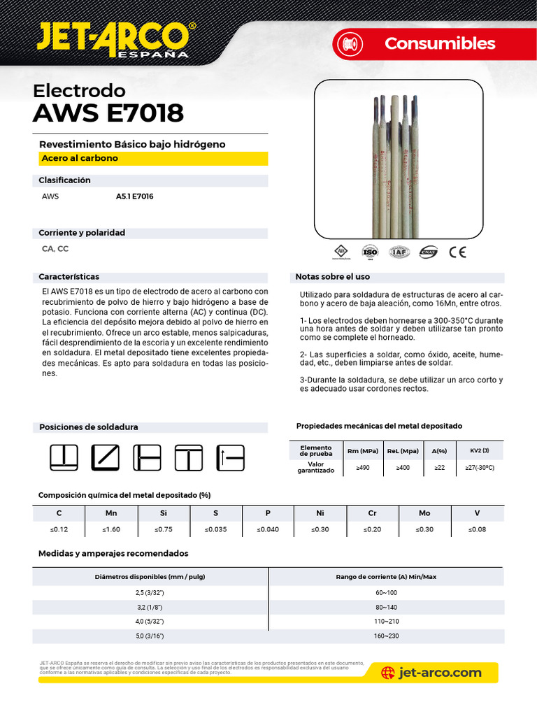 Ficha Tecnica Electrodo AWS E7018 | PDF | Construcción | Soldadura