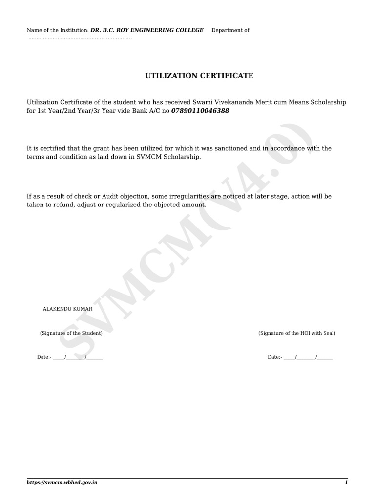 Utilization Certificate | PDF