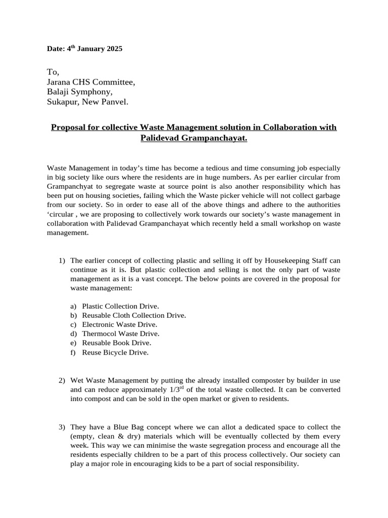 Balaji Symphony Waste Management Proposal | PDF | Waste Management | Waste