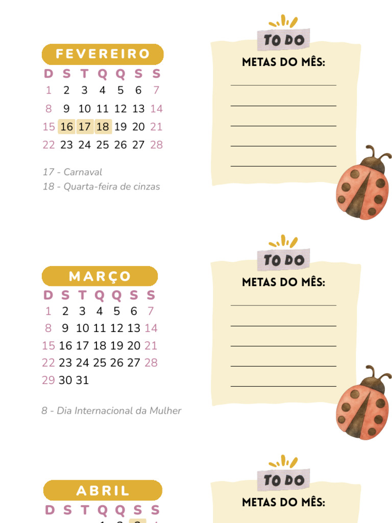 Calendário 2026 Mensal Moderno Amarelo e Branco | PDF