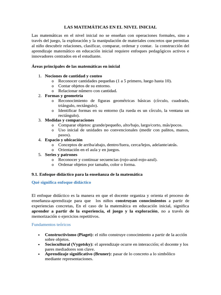 Las Matemáticas en El Nivel Inicial | PDF | Educación de la primera ...