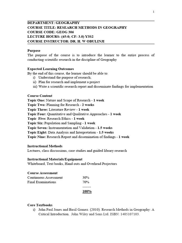Course Outline - Sem2 2025 - 2026 AY | PDF | Geography | Methodology
