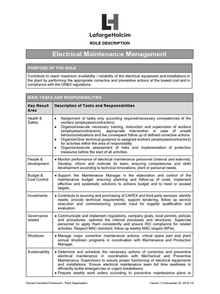 15-Key Role - Electrical Maintenance Management | PDF | Regulatory ...