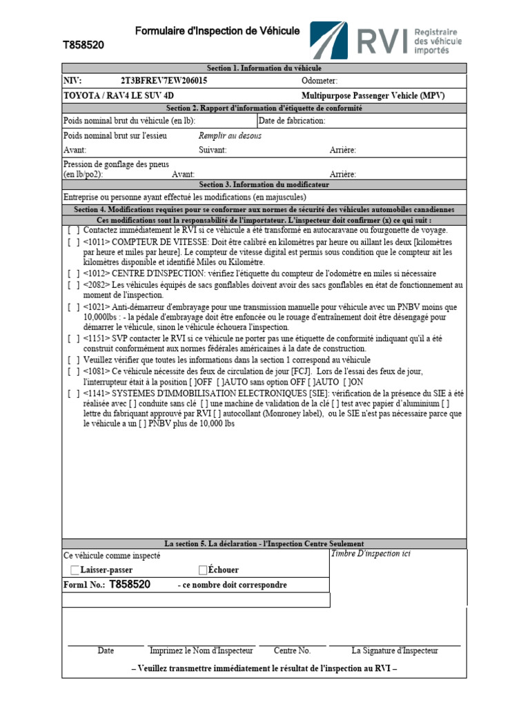 Inspection Form Report | PDF | Véhicule motorisé | Véhicules
