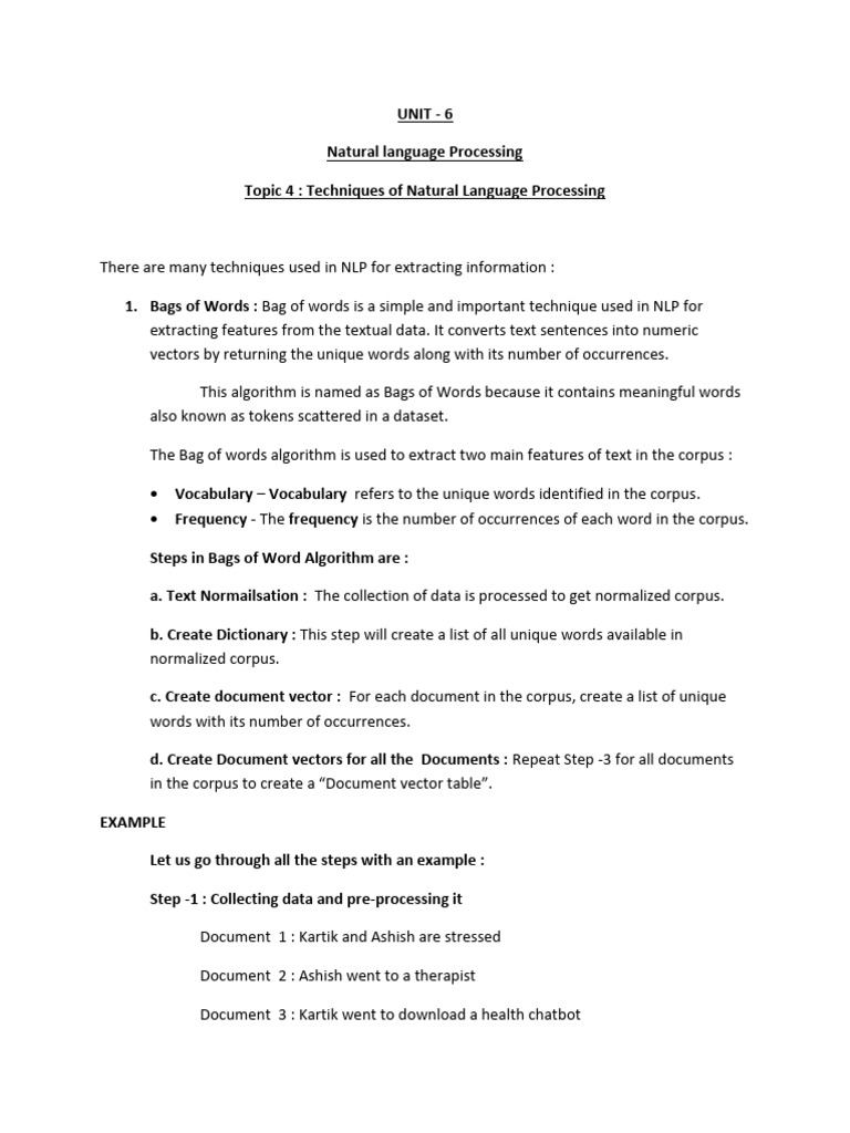 UNIT-6 - NLP - Topic - 4 - Techniques of NLP - Copy-1 | PDF | Computing ...