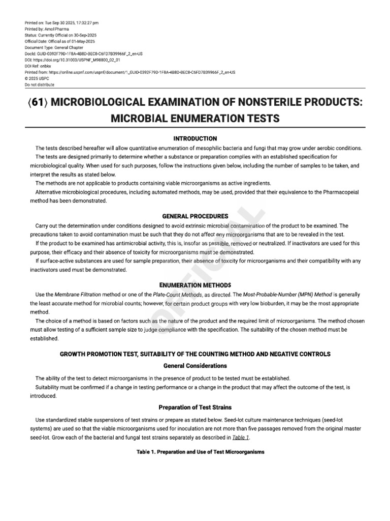 USP-NF 61 Microbiological Examination.. | PDF
