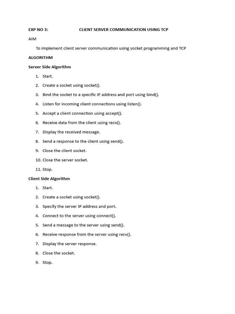 Network Lab Exp No 3 - 11 | PDF | Network Socket | Transmission Control ...