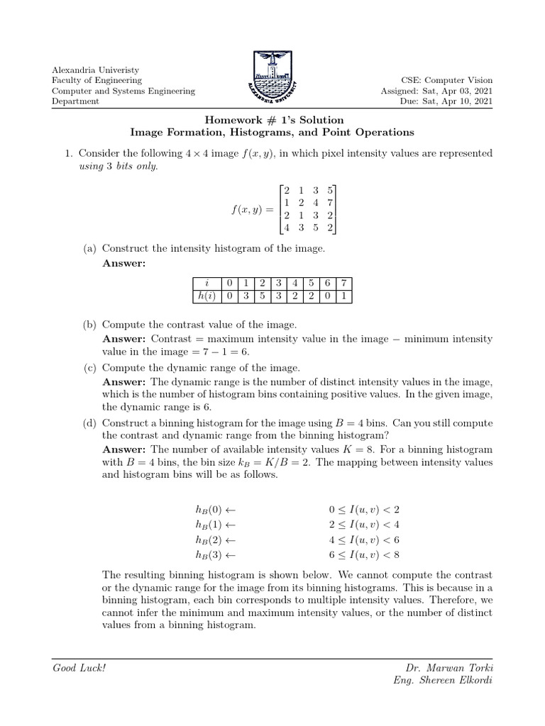 Sol Sheet 1 CV 2022 | PDF | Histogram | Recording