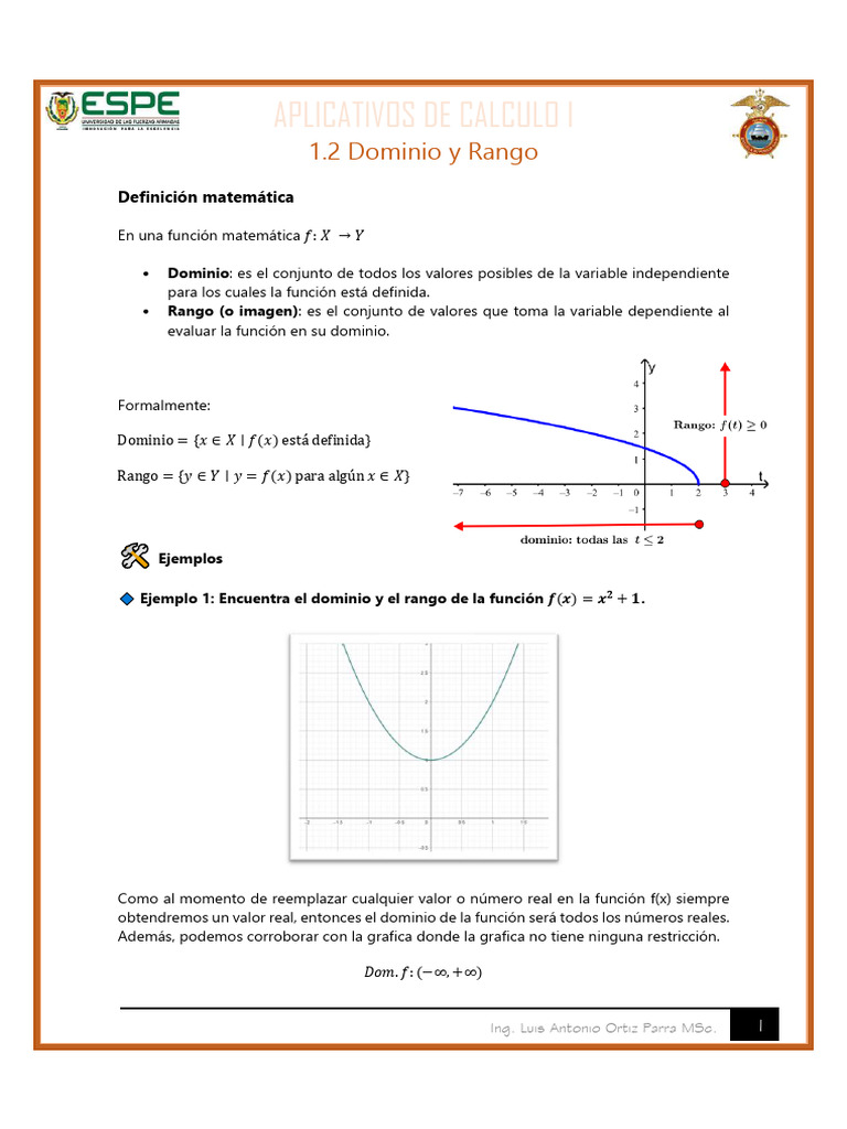 1.2 Dominio y Rango | PDF | Función (Matemáticas) | Dominio de una función