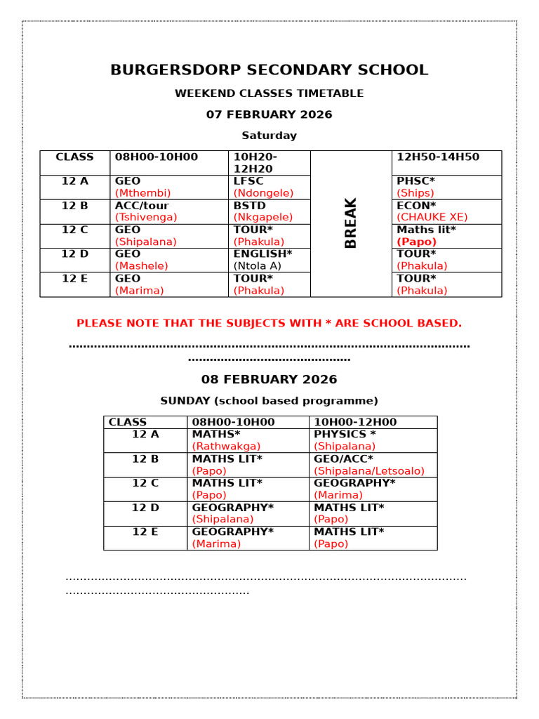 Weekend Timetable | PDF