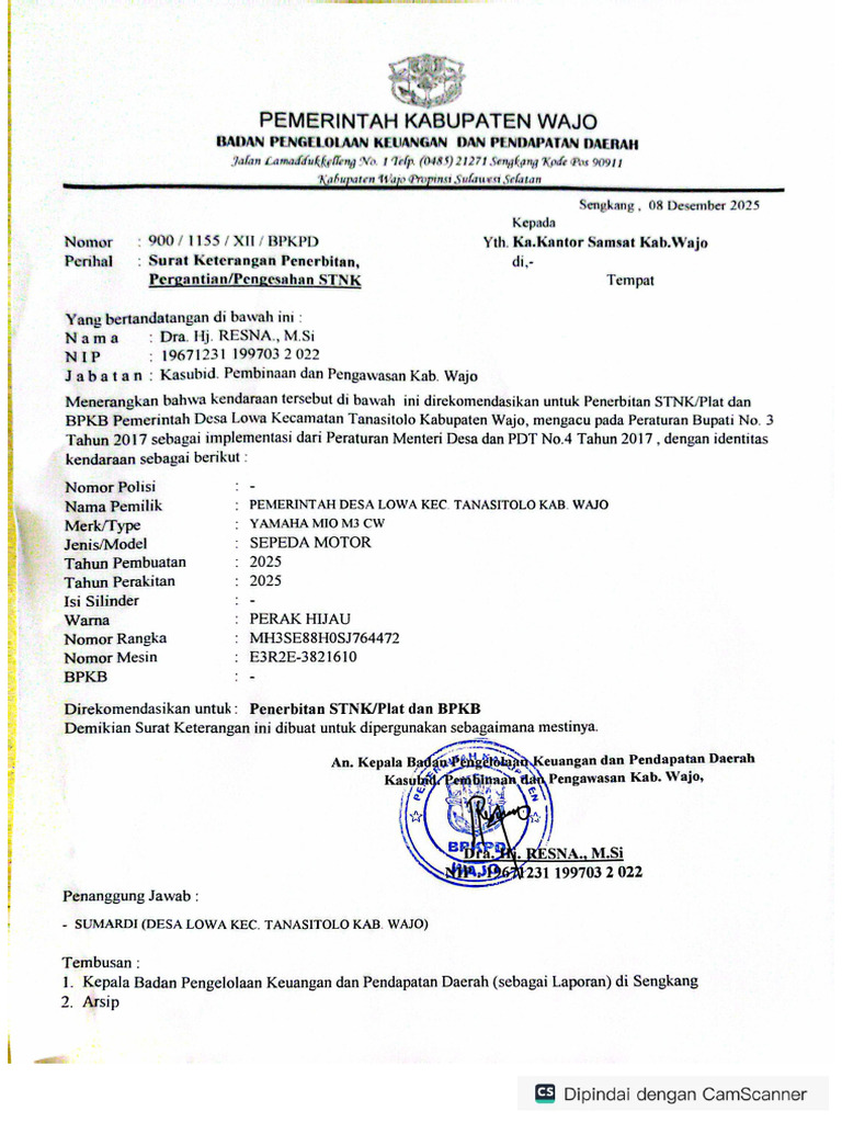 Surat Keterangan Penerbitan STNK | PDF