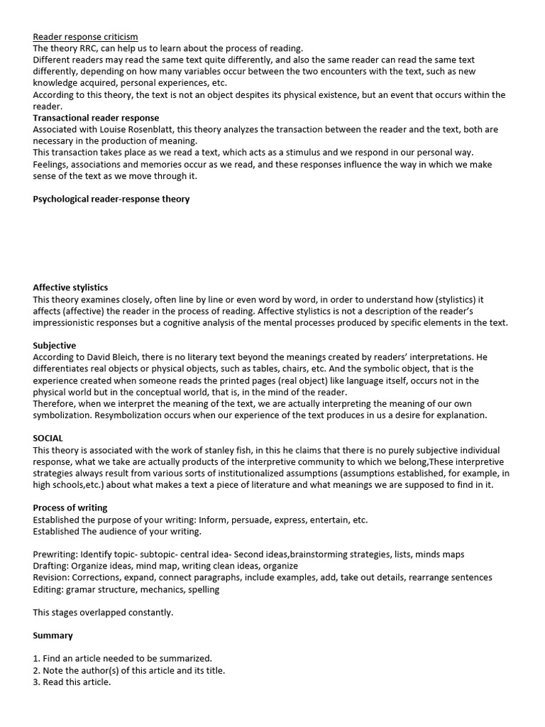 Reader Response Criticism | PDF | Cognitive Psychology | Human ...